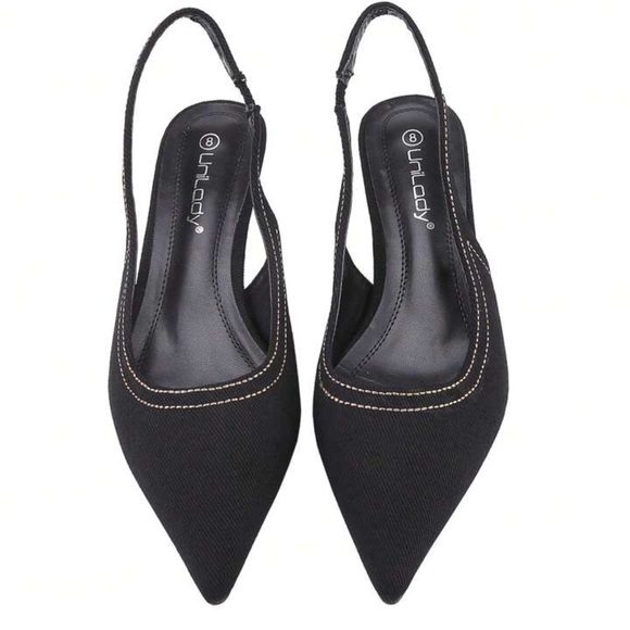 Black Denim Sling Back Stiletto Heel - Picture 3 of 8